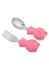 304 Çelik Panda Bebek Kaşık Çatal SetiSilikon Saplı BPA İçermez Ergonomik Kaymaz Pembe