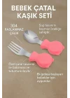 304 Çelik Panda Bebek Kaşık Çatal SetiSilikon Saplı BPA İçermez Ergonomik Kaymaz Pembe
