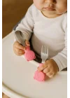 304 Çelik Panda Bebek Kaşık Çatal SetiSilikon Saplı BPA İçermez Ergonomik Kaymaz Pembe