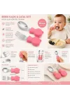304 Çelik Panda Bebek Kaşık Çatal SetiSilikon Saplı BPA İçermez Ergonomik Kaymaz Pembe