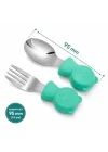 304 Çelik Panda Bebek Kaşık Çatal SetiSilikon Saplı BPA İçermez Ergonomik Kaymaz Yeşil