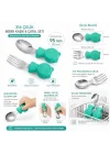 304 Çelik Panda Bebek Kaşık Çatal SetiSilikon Saplı BPA İçermez Ergonomik Kaymaz Yeşil