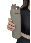 304 L Çelik Gri 500 ml Pipetli Matara Suluk cin414gr