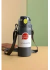 304 L Çelik Siyah 600 ml Askılı ve Pipetli Matara Suluk cin411sy