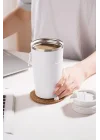 304 L Kilitli Çelik Mat Beyaz 510 ml Kahve Termos Mug cin405by