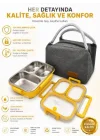 304 Paslanmaz Çelik 3 Bölmeli Sarı Lunch Box Termal Çantalı – Sızdırmaz Kapaklı Beslenme Kabı