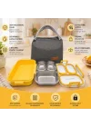 304 Paslanmaz Çelik 3 Bölmeli Sarı Lunch Box Termal Çantalı – Sızdırmaz Kapaklı Beslenme Kabı