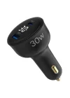 30W Led Ekranlı Type-C + USB-A Araç Şarj Aleti iPhone & Android & Tablet Araç içi Şarj Cihazı