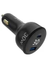 30W Led Ekranlı Type-C + USB-A Araç Şarj Aleti iPhone & Android & Tablet Araç içi Şarj Cihazı