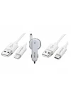3.1A 15watt Araç Şarj Aleti Micro USB Kırılmaz Kablo + Lighting ile Uyumlu Kablo Hediyeli + Type-C Kablo Hediyeli (Tüm Telefon Girişlerine uyumludur)