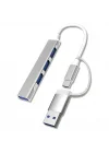 3360 Usb 3.0 Type C Hub 4 Port Çoklayıcı Çoğaltıcı Çevirici Dönüştürücü Adaptör 2si 1 Arada USB & Type-C 4 Portlu Hub USB Type-A & USB Type-C (Hibrit Tasarım) 5 Gbps (USB 3.0 Destekli)