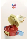 360 ML Çocuk Termosu Tek Kapak Çift Kullanım Pipetli Rahat İçim Kulplu Paslanmaz Çelik Termos 1104-360ML Turuncu