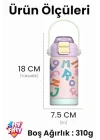 360 ML Çocuk Termosu Tek Kapak Çift Kullanım Pipetli Rahat İçim Kulplu Paslanmaz Çelik Termos 1104-360ML Turuncu