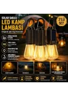3’lü Set Solar Şarjlı LED Kamp Lambası, Type-C Şarj Girişli Sıcak Beyaz Işıklı Askı Kancalı Taşınabilir Ampul, Kamp Çadır Karavan Bahçe ve Elektrik Kesintisi İçin