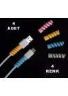 4 Adet Spiral Esnek Silikon Kablo Koruyucu iPhone - Micro USB ve TYPE-C ve Diğer Tüm Kablolar İçin Uygun Kablo Koruyucu 4 Farklı Renk