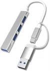 4 Port USB Çoklayıcı ve Type-C Adaptör – 2 in 1 Multi USB 3.0 Hub, MacBook Pro/Air ve Type-C Cihazlar ile Uyumlu, OTG Destekli USB Dönüştürücü