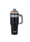 42 Oz 6 Katman Paslanmaz Çelik Termos 1250ML Çift İçim Modlu Pipetli Termos Çift Katman Çelik Termos Mug Siyah