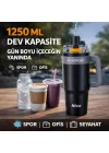 42 Oz 6 Katman Paslanmaz Çelik Termos 1250ML Çift İçim Modlu Pipetli Termos Çift Katman Çelik Termos Mug Siyah