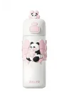 480ml Sevimli Hayvanlar Süslü Pipetli/Pipetsiz El Askılı Paslanmaz Çelik Termos (Pembe Panda)