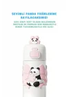480ml Sevimli Hayvanlar Süslü Pipetli/Pipetsiz El Askılı Paslanmaz Çelik Termos (Pembe Panda)