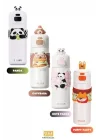 480ml Sevimli Hayvanlar Süslü Pipetli/Pipetsiz El Askılı Paslanmaz Çelik Termos (Pembe Panda)