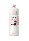 480ml Sevimli Hayvanlar Süslü Pipetli/Pipetsiz El Askılı Paslanmaz Çelik Termos (Pembe Panda)