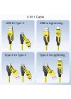 4’ü 1 Arada 65W Yaylı Hızlı Şarj Kablosu Type-C & Lightning PD Destekli, Dolaşmaz Spiral Tasarım, 1.5m Uzayabilir, Araç & Ev Uyumlu Şarj ve Veri Kablosu (Siyah)