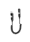 4’ü 1 Arada 65W Yaylı Hızlı Şarj Kablosu Type-C & Lightning PD Destekli, Dolaşmaz Spiral Tasarım, 1.5m Uzayabilir, Araç & Ev Uyumlu Şarj ve Veri Kablosu (Siyah)