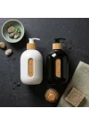 500 ml Cam Sıvı Sabunluk - Bambu Pompalı ve Etiketli Şık Tasarım (1 Adet) Asorit Gönderim
