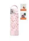 550 ML Desenli Tek Kapak Çift Kullanım Pipetli Rahat İçim Kulplu Paslanmaz Çelik Termos 1109-550ML Pembe