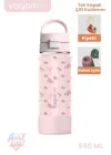 550 ML Desenli Tek Kapak Çift Kullanım Pipetli Rahat İçim Kulplu Paslanmaz Çelik Termos 1109-550ML Pembe