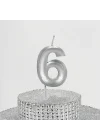 6 Altı Rakamlı Gümüş Gri Mum 6.5 Cm