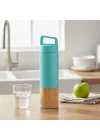 600 ml Bambu Tabanlı Kulplu Çelik Termos Mug - 5 Renk Seçenekli Sıcak/Soğuk Tutucu Seyahat Bardağı (TURKUAZ)
