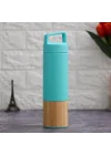 600 ml Bambu Tabanlı Kulplu Çelik Termos Mug - 5 Renk Seçenekli Sıcak/Soğuk Tutucu Seyahat Bardağı (TURKUAZ)