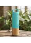 600 ml Bambu Tabanlı Kulplu Çelik Termos Mug - 5 Renk Seçenekli Sıcak/Soğuk Tutucu Seyahat Bardağı (TURKUAZ)