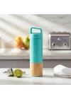600 ml Bambu Tabanlı Kulplu Çelik Termos Mug - 5 Renk Seçenekli Sıcak/Soğuk Tutucu Seyahat Bardağı (TURKUAZ)