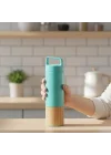600 ml Bambu Tabanlı Kulplu Çelik Termos Mug - 5 Renk Seçenekli Sıcak/Soğuk Tutucu Seyahat Bardağı (TURKUAZ)