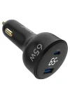 65W Led Ekranlı Type-C + USB-A Araç Şarj Aleti iPhone & Android & Notebook Araç içi Şarj Cihazı