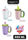 680 ML Tek Kapak Çift Kullanım Pipetli Rahat İçim Kulplu Paslanmaz Çelik Termos Mug FFVGN1113-680ML Pembe