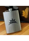 8 Oz 235 cc Hunili Cep Tipi Kapaklı Çelik Gemi Dümeni Temalı İçki Matarası