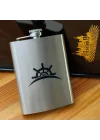 8 Oz 235 cc Hunili Cep Tipi Kapaklı Çelik Gemi Dümeni Temalı İçki Matarası