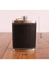 8 Oz 235 cc Hunili Siyah Hakiki Deri Kılıflı Çelik Viski İçki Matarası
