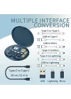 9u 1 Arada Kablo Kılıfı USB Adaptör Kablosu Dönüştürme Saklama Kutusu, USB Tip C - Mikro USB/Yıldırım/USB A Kablosu Veri Aktarım Aracı Sim Kart Yuvası Tepsi Çıkarma Pimi İçerir, Telefon