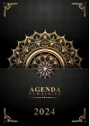 Agenda 2024: Semainier 1 semaine sur 2 page,12 mois de Janvier à Décembre, Grand format A4 (Couverture avec Motif Mandala Noir Dorée)