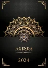 Agenda 2024: Semainier 1 semaine sur 2 page,12 mois de Janvier à Décembre, Grand format A4 (Couverture avec Motif Mandala Noir Dorée)