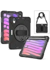 Apple iPad Mini 7 Mini 6 ile uyumlu Kılıf Defender Askılı Zırhlı Tank Case 2021-2024 Siyah