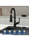Aşağı Çekmeli Püskürtücülü Tek Seviyeli Mutfak Lavabo Bataryası, Tek Saplı Çekmeli Mutfak Bataryası, Mat Siyah