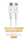Azeada 27W Type-C to Lighting ile Uyumlu Şarj ve Data Kablosu 1m Beyaz PD-B82İB (Beyaz, Type-C to Lighting)