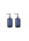 BANYO SETİ CAM SIVI SABUNLUK 2 ADET,KRİSTAL DESENLİ MAVİ 300ML 6,8X17,6CM