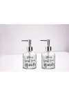 BANYO SETİ CAM SIVI SABUNLUK 2 ADET,YAZILI MODEL 300ML 7,6X15,5CM